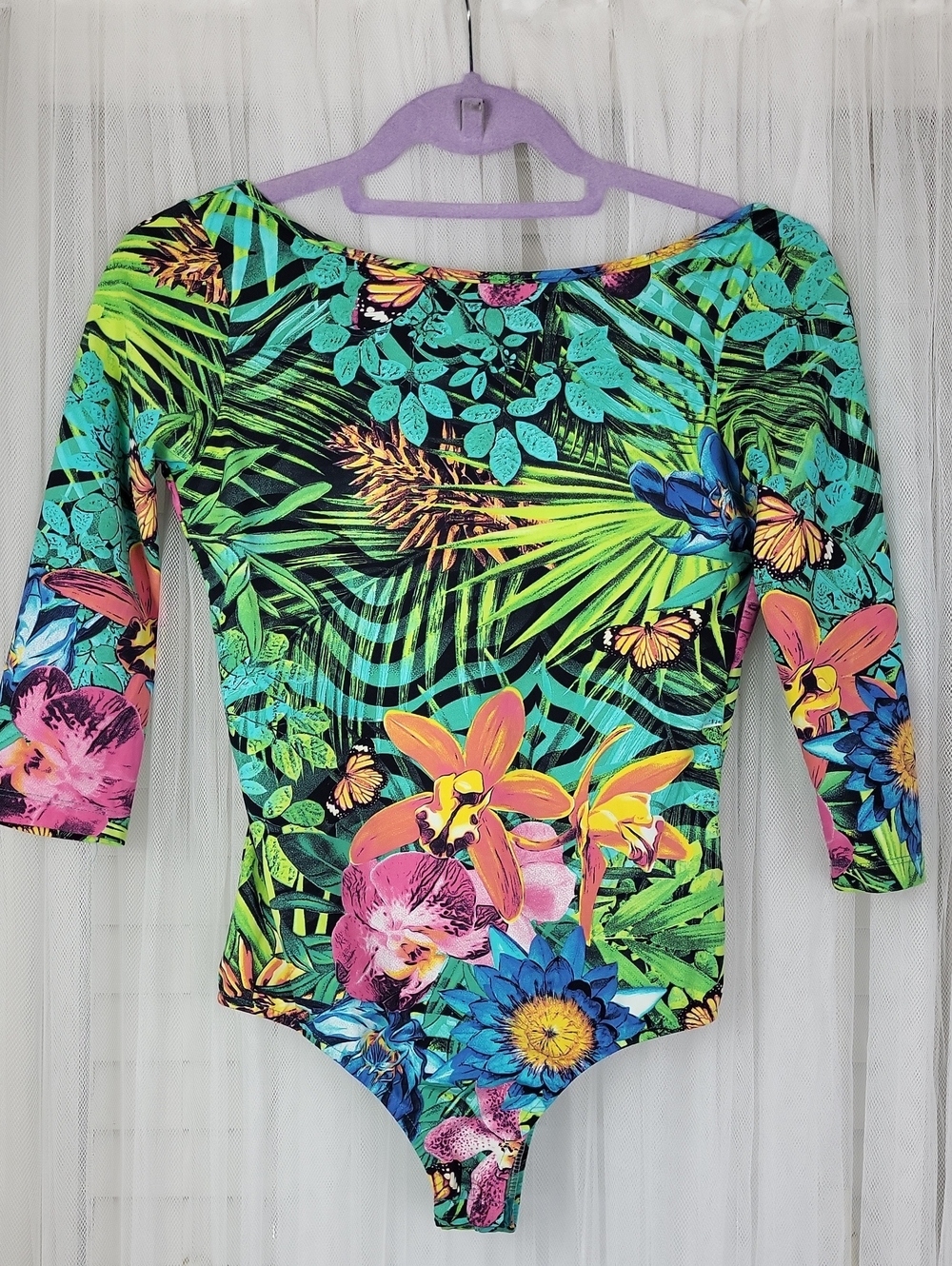Minari Floral Tropical One-Piece Bodysuit - Vibrant Green. Size S